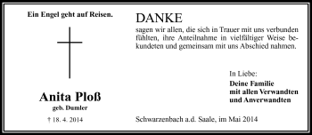 Traueranzeige von Anita Ploß von Frankenpost
