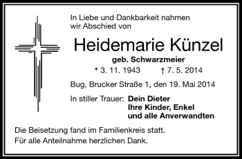 Traueranzeige von Heidemarie Künzel von Frankenpost