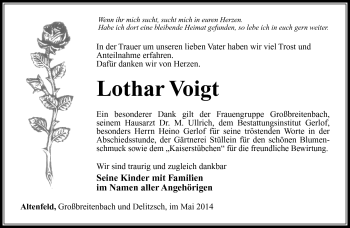 Traueranzeige von Lothar Voigt von Südthüringer Presse