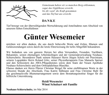 Traueranzeige von Günter Wesemeier von Südthüringer Presse