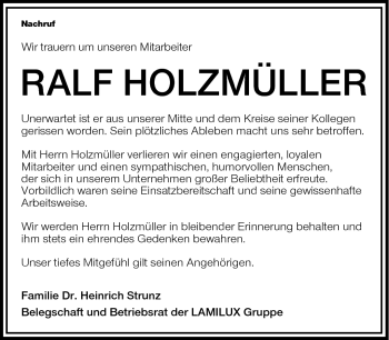 Traueranzeige von Holzmüööer Ralf von Frankenpost