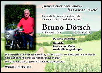 Traueranzeige von Bruno Dötsch von Südthüringer Presse