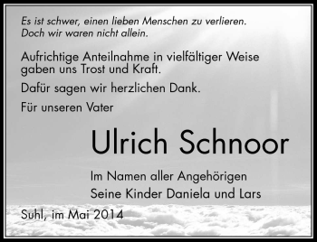 Traueranzeige von Ulrich Schnoor von Südthüringer Presse