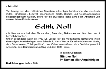 Traueranzeige von Edith Noll von Südthüringer Presse