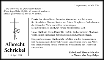 Traueranzeige von Albrecht Schrickel von Südthüringer Presse