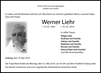 Traueranzeige von Werner Liehr von Neue Presse Coburg