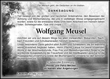 Traueranzeige von Wolfgang Meusel von Südthüringer Presse