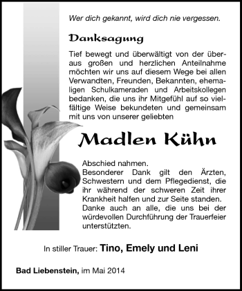 Traueranzeige von Madlen Kühn von Südthüringer Presse