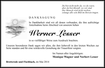 Traueranzeige von Werner Lesser von Südthüringer Presse