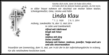 Traueranzeige von Linda Klau von Frankenpost