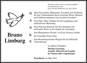 Traueranzeige von Bruno Limburg von Südthüringer Presse