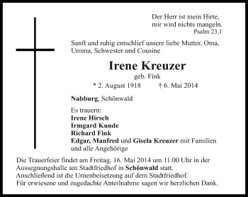 Traueranzeige von Irene Kreuzer von Frankenpost