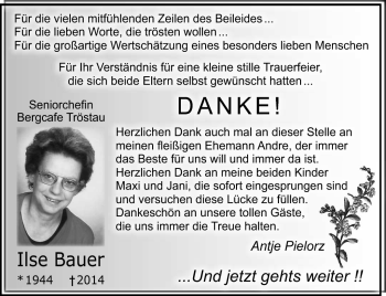 Traueranzeige von Ilse Bauer von Frankenpost