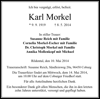 Traueranzeige von Karl Morkel von Neue Presse Coburg