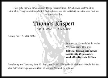 Traueranzeige von Thomas Küspert von Frankenpost