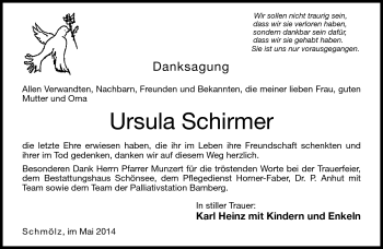 Traueranzeige von Ursula Schirmer von Neue Presse Coburg