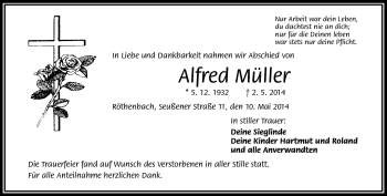 Traueranzeige von Alfred Müller von Frankenpost