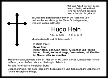 Traueranzeige von Hugo Hein von Frankenpost