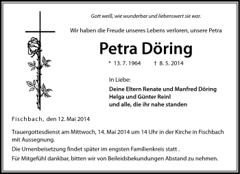 Traueranzeige von Petra Döring von Neue Presse Coburg