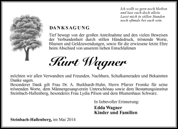 Traueranzeige von Kurt Wagner von Südthüringer Presse