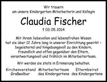 Traueranzeige von Claudia Fischer von Neue Presse Coburg