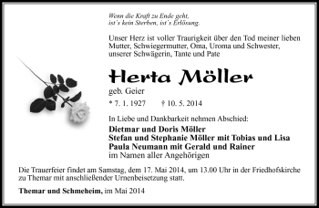 Traueranzeige von Herta Möller von Südthüringer Presse