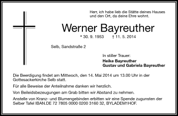 Traueranzeige von Werner Bayreuther von Frankenpost