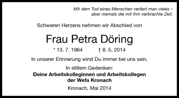 Traueranzeige von Petra Döring von Neue Presse Coburg