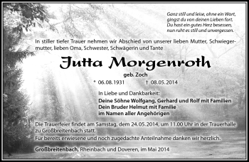Traueranzeige von Jutta Morgenroth von Südthüringer Presse