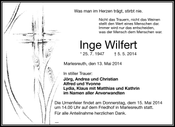Traueranzeige von Inge Wilfert von Frankenpost