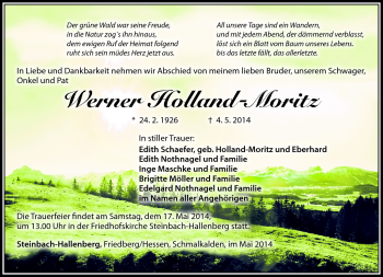 Traueranzeige von Werner Holland-Moritz von Südthüringer Presse