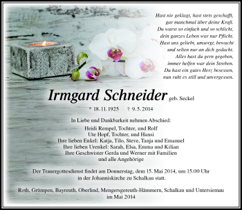 Traueranzeige von Irmgard Schneider von Südthüringer Presse