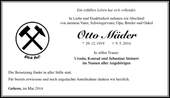 Traueranzeige von Otto Mäder von Südthüringer Presse