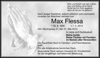 Traueranzeige von Max Flessa von Frankenpost