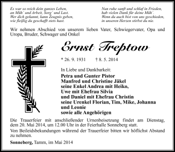 Traueranzeige von Ernst Treptow von Südthüringer Presse