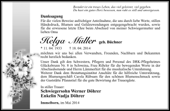 Traueranzeige von Helga Müller von Südthüringer Presse