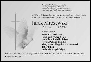 Traueranzeige von Jurek Mrozewski von Südthüringer Presse