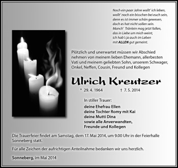 Traueranzeige von Ulrich Kreutzer von Südthüringer Presse