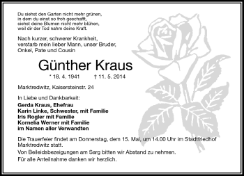 Traueranzeige von Günther Kraus von Frankenpost
