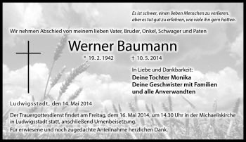 Traueranzeige von Werner Baumann von Neue Presse Coburg