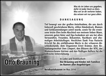 Traueranzeige von Otto Bräuning von Südthüringer Presse