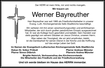 Traueranzeige von Werner Bayreuther von Frankenpost