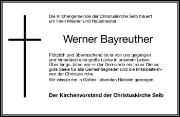 Traueranzeige von Werner Bayreuther von Frankenpost