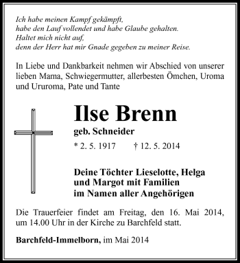 Traueranzeige von Ilse Brenn von Südthüringer Presse