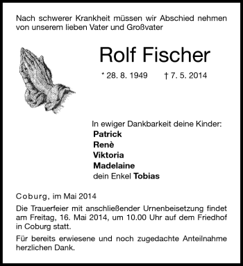 Traueranzeige von Rolf Fischer von Neue Presse Coburg