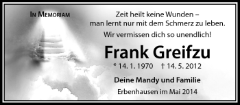Traueranzeige von Frank Greifzu von Südthüringer Presse