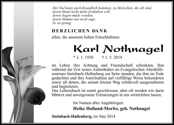 Traueranzeige von Karl Nothnagel von Südthüringer Presse