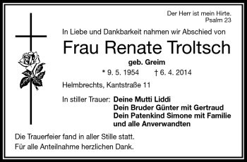 Traueranzeige von Renate Troltsch von Frankenpost