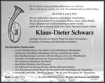 Traueranzeige von Klaus-Dieter Schwarz von Südthüringer Presse