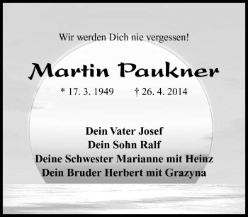 Traueranzeige von Martin Paukner von Südthüringer Presse